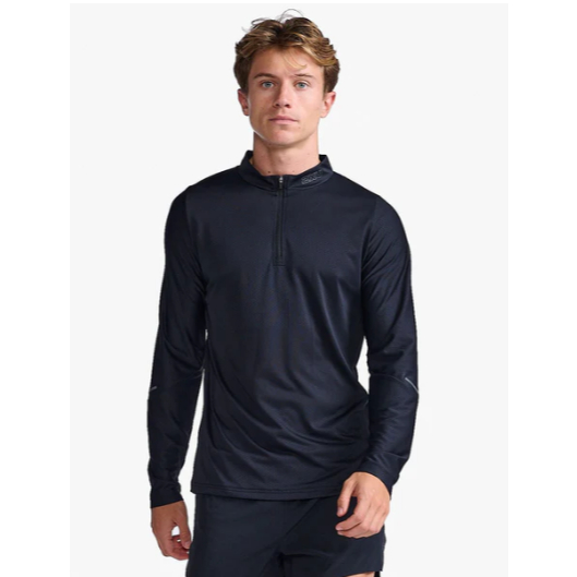 kaos lari 2XU Men's Light Speed Tech 1/4 Zip Black long sleeve mr6960a BLK/BRF RUNNING MARATHON