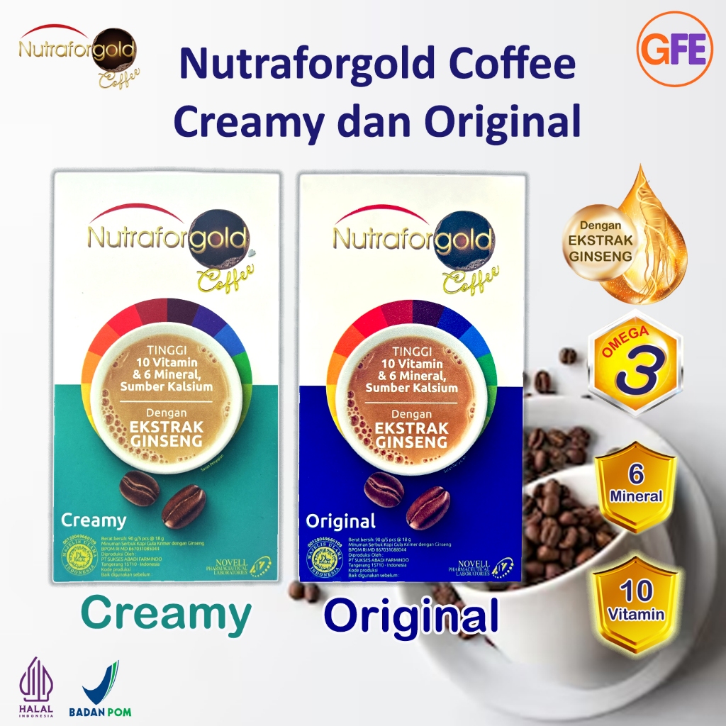 

Nutrafor Gold Coffee Original Creamy Kopi Sehat Ekstrak Ginseng Vitamin Mineral BPOM Halal