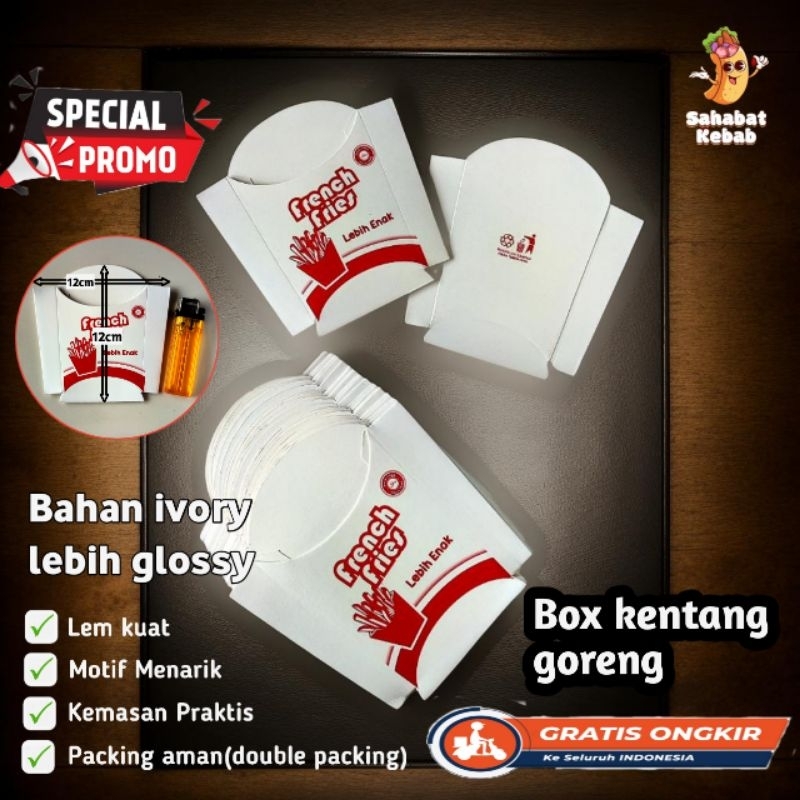 Box Kentang Goreng 100 Pcs – Kertas Ivory Tebal Tahan Minyak, Kemasan Murah