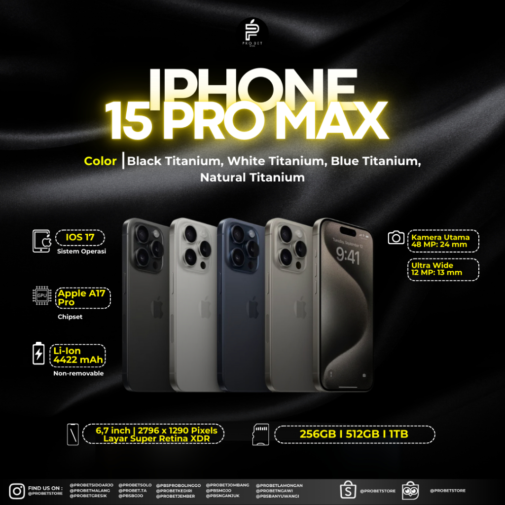 IPHONE SECOND 15 PROMAX 256GB/512GB/1TB FULLSET LIKE NEW