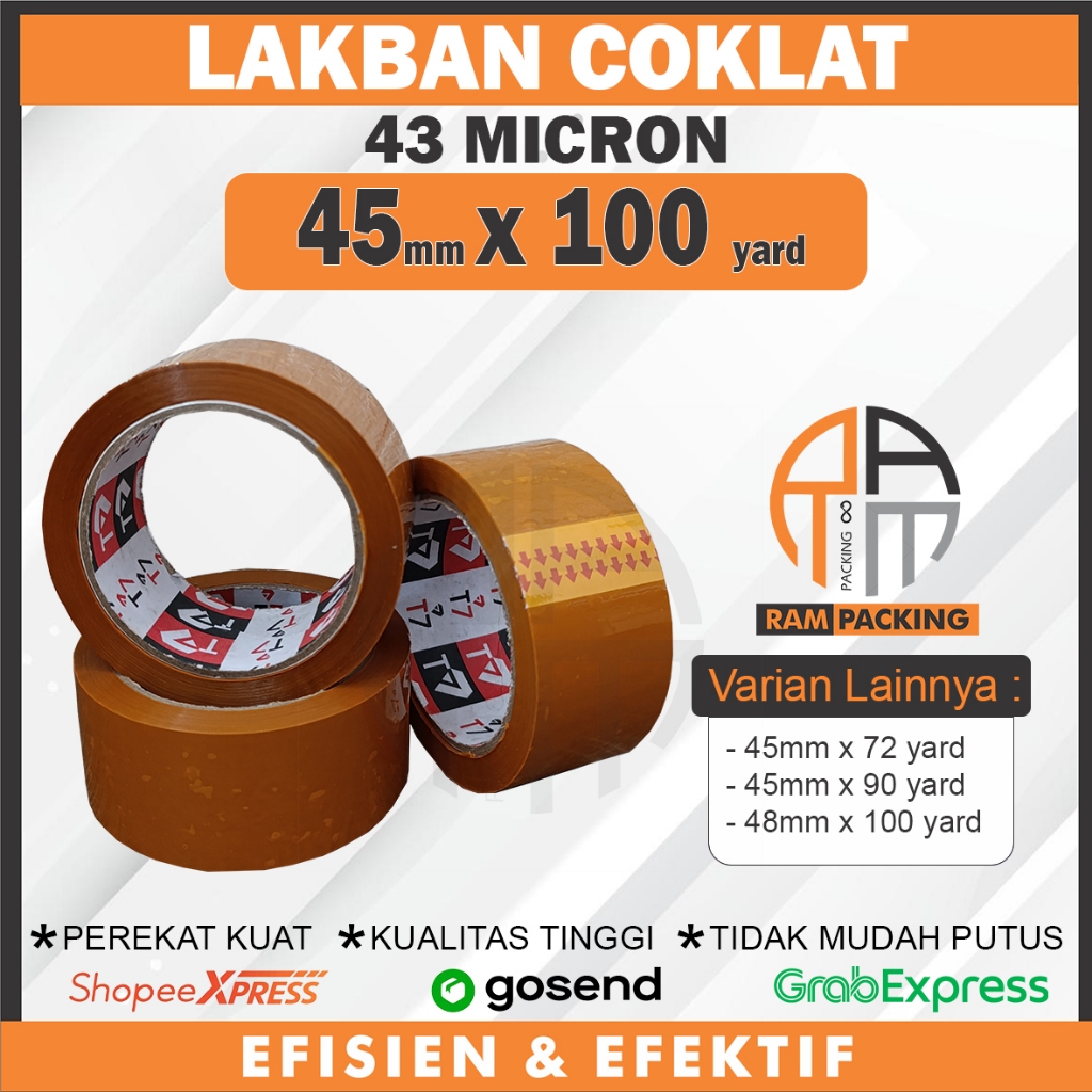 

1 PCS Lakban Coklat 45mm x 100 Yard 43 Micron - Kuat Elastis Lengket