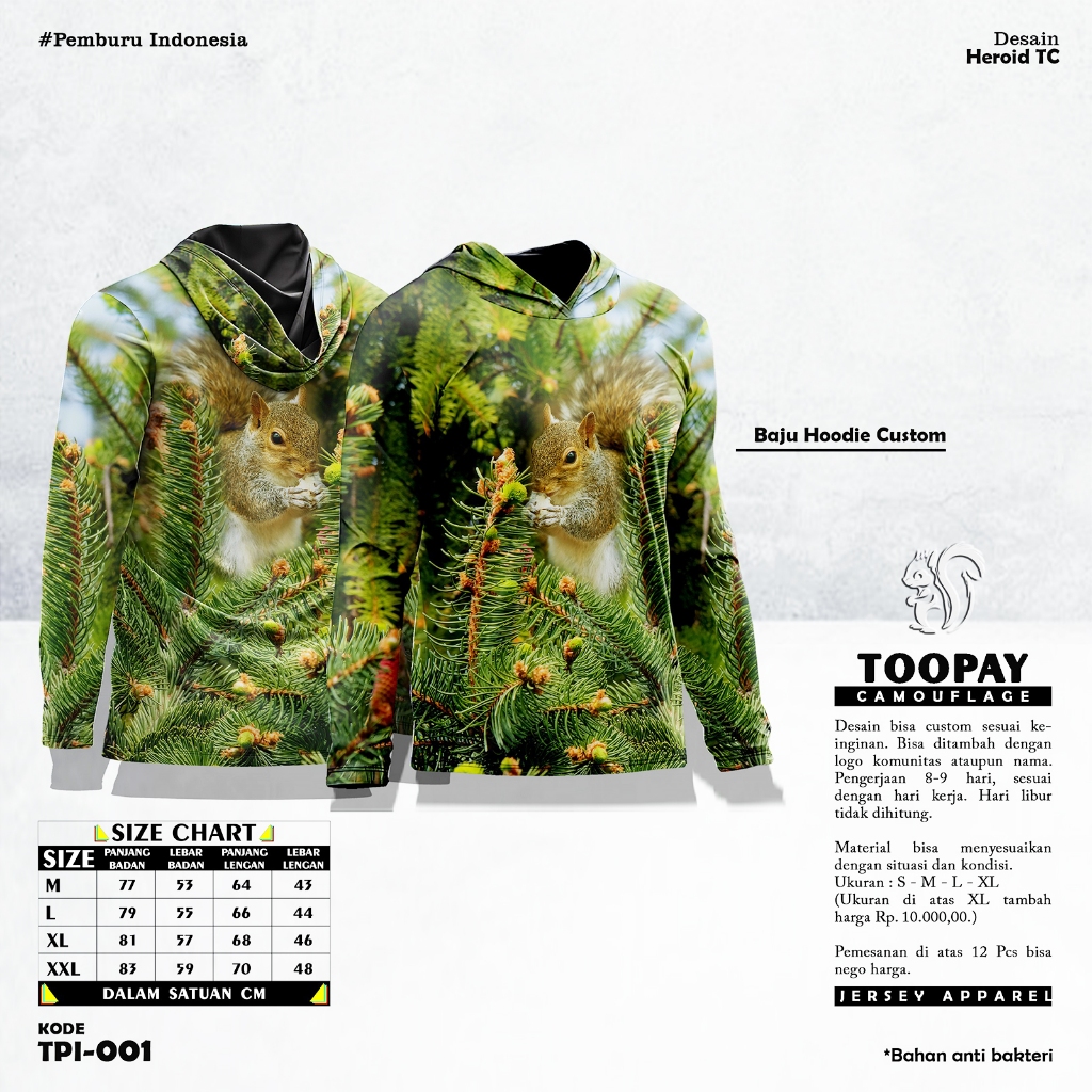 Baju Kamuflase Hunting Camo dan Kaos Berburu Lengan Panjang Camo untuk Pria Motif Tupai