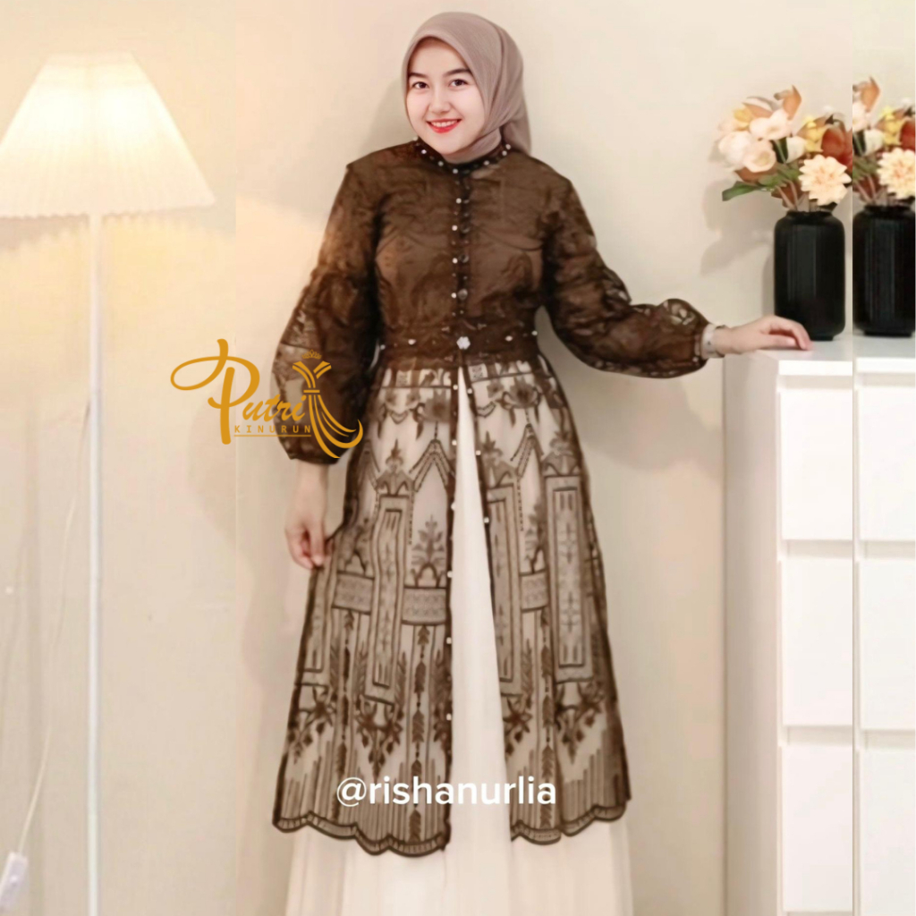 NAGITA JUMBO LD 120 Outer Tunik Wanita Cardigan Brokat Brukat Kondangan Wisuda Mewah Lengan Panjang