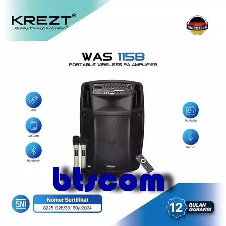 SPEAKER PORTABLE KREZT WAS115B SPEAKER 15 INCH BLUETOOTH WAS 115B / KREZT WAS-115B ORIGINAL
