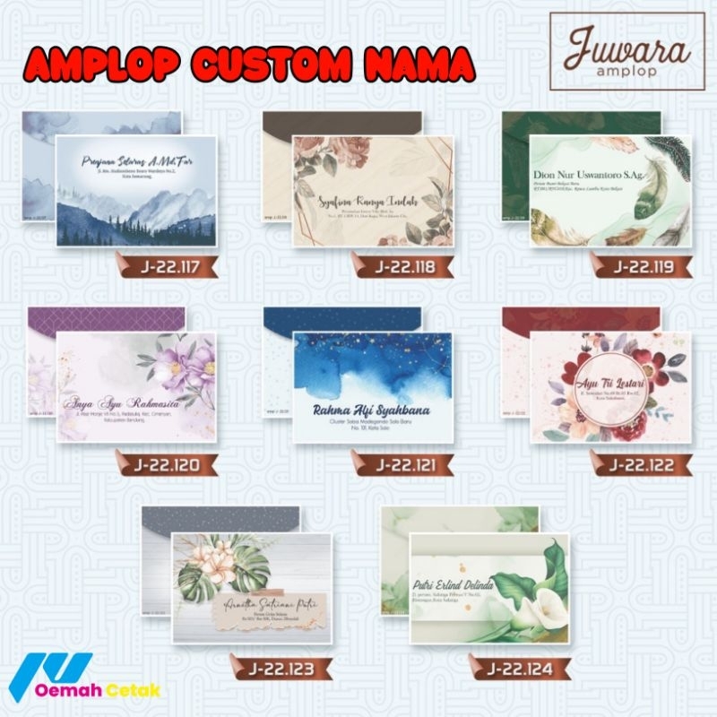 

cetak amplop kondangan seri j 117-124 cantik, amplop custom nama dan alamat