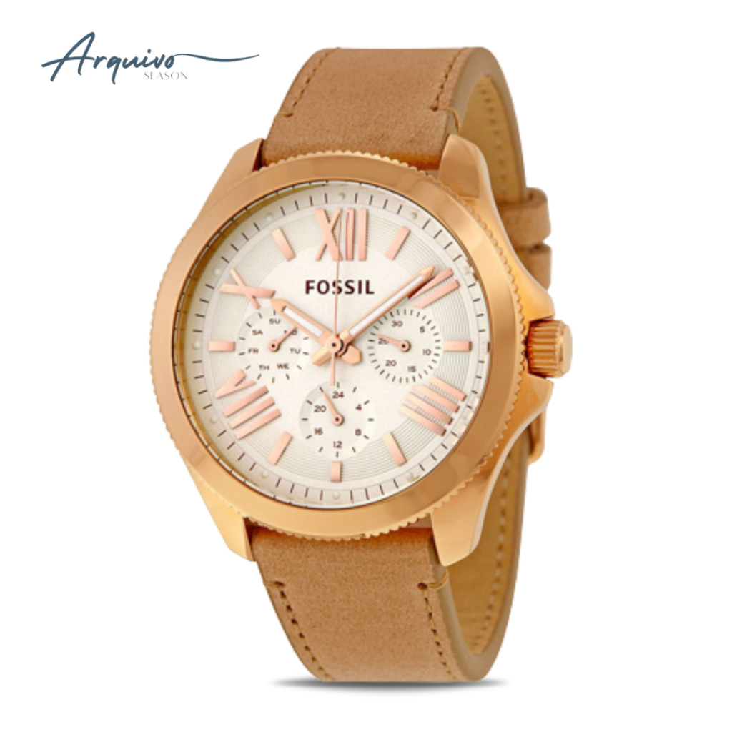 Jam Tangan Fossil Wanita Cecile Chronograph Kulit Rose Gold Mewah Casual Original AM4532
