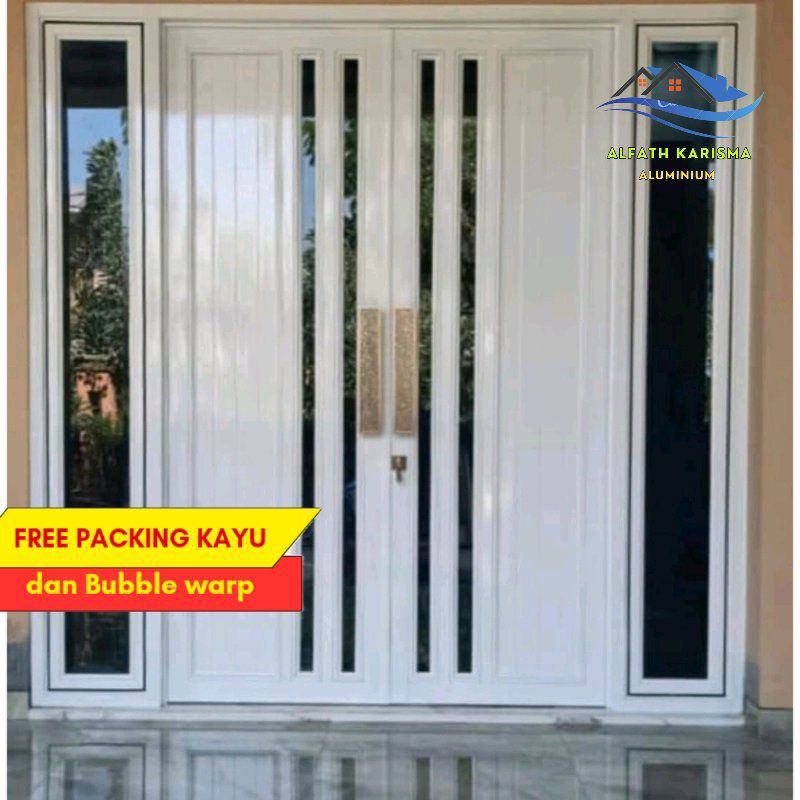 Pintu Utama kupu-tarung Aluminium & Jendela kanan-kiri full set lengkap sm kusen.