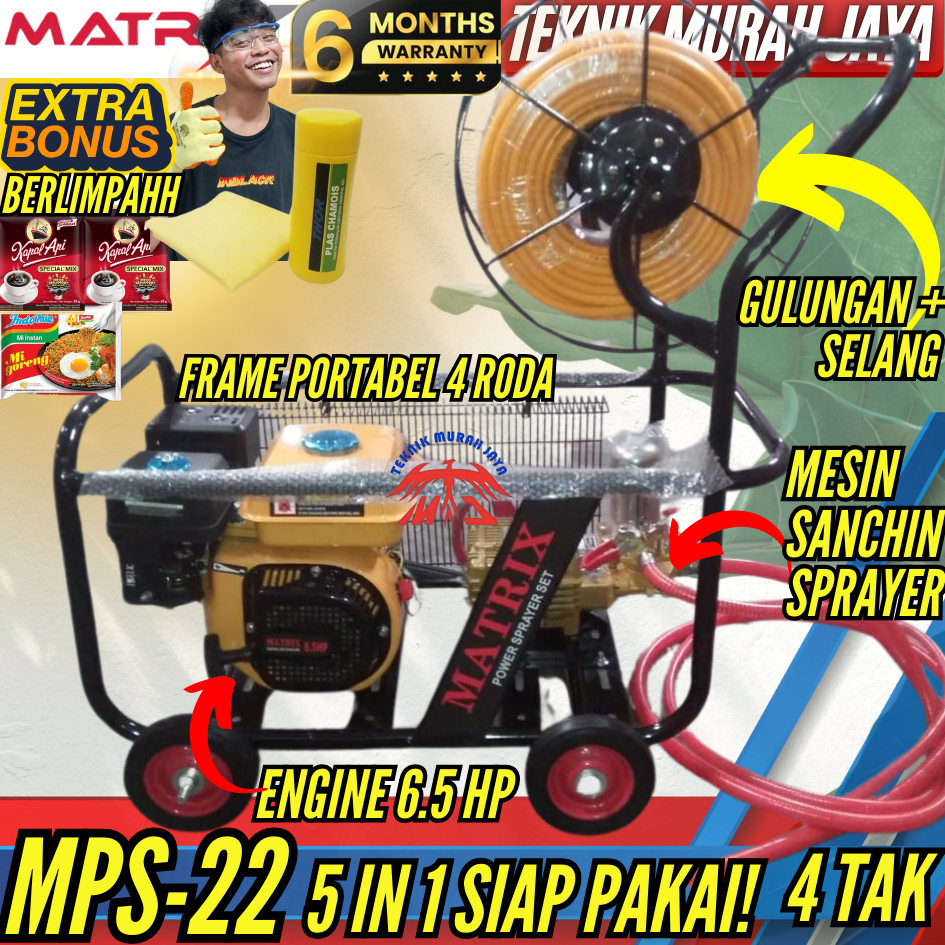 MATRIX Mesin Power Sprayer Sanchin Set Lengkap MPS 22E MPS22E Jet Cleaner BENSIN SET 4 TAK Cuci Stea