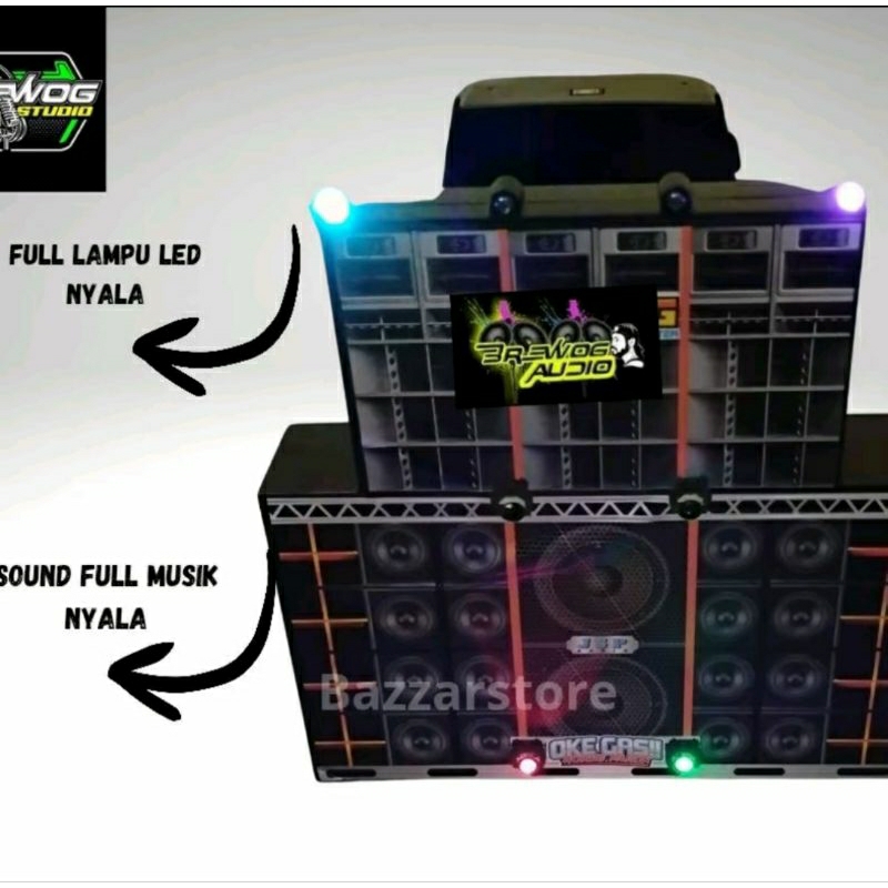 Miniatur Sound Horeg Audio Full Lampu Aksesoris Bisa kompatibel Untuk Mainan L300 Dan Truk