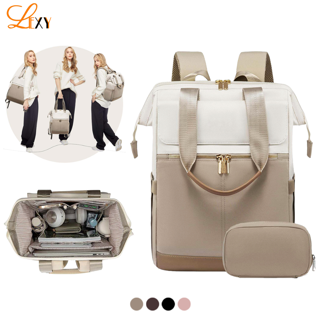 LEXY Set 2 in 1 Tas Ransel Wanita Tas Ransel Laptop 15,6 inch Tahan Air Tas Sekolah Wanita Backpack
