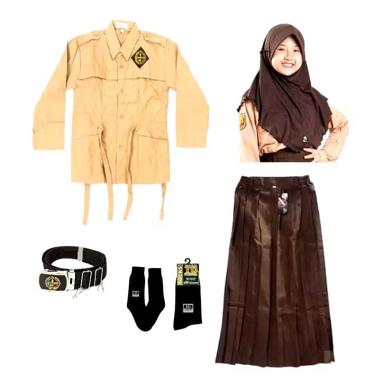 setelan seragam merah putih sd perempuan lengan panjang rok panjang merah pakaian seragam sekolah SD