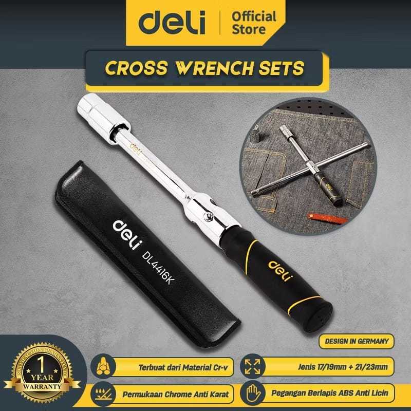 DELI Kunci Roda Palang Ban Mobil 4 Way Cross 17/19mm+21/23mm EDL4416K