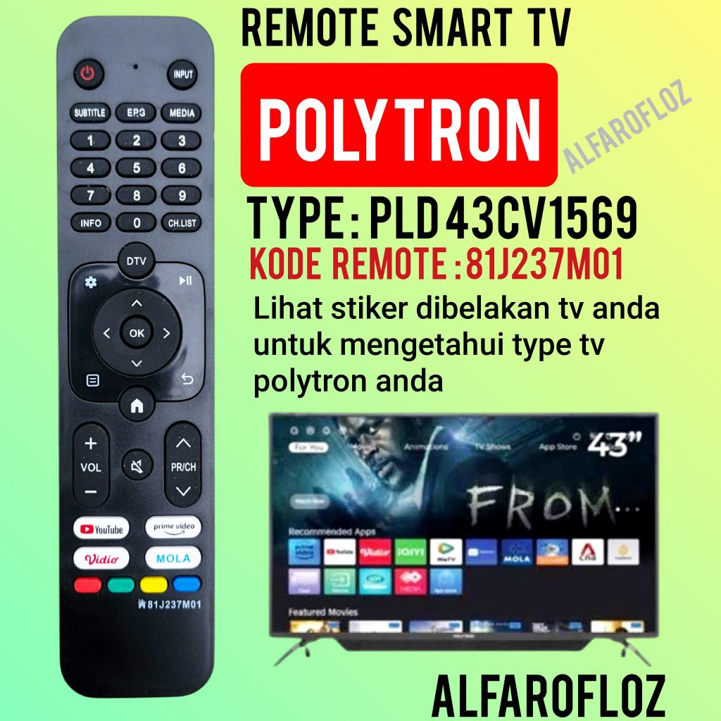 POLYTRON Remote smart tv PLD 43CV1569 kode remot 81j237MO1