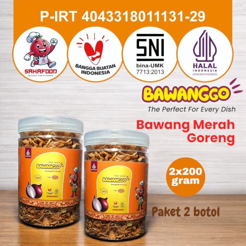 

BawangGo paket 2x200 gram Bawang Merah Goreng Asli Kriuk Premium Tanpa Campuran Sahafood Makan Enak
