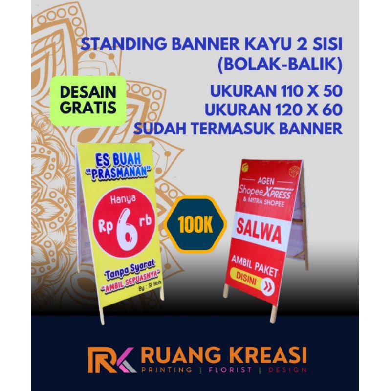 STANDING BANNER KAYU / STAND SEGITIGA 2 SISI