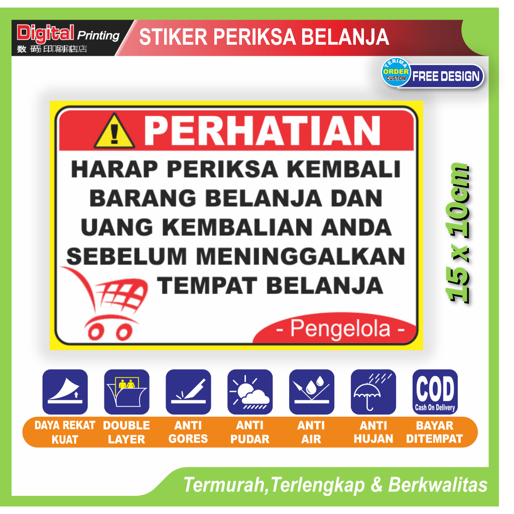 

Stiker tulisan harap periksa kembali barang belanja dan uang kembalian sticker toko warung dll