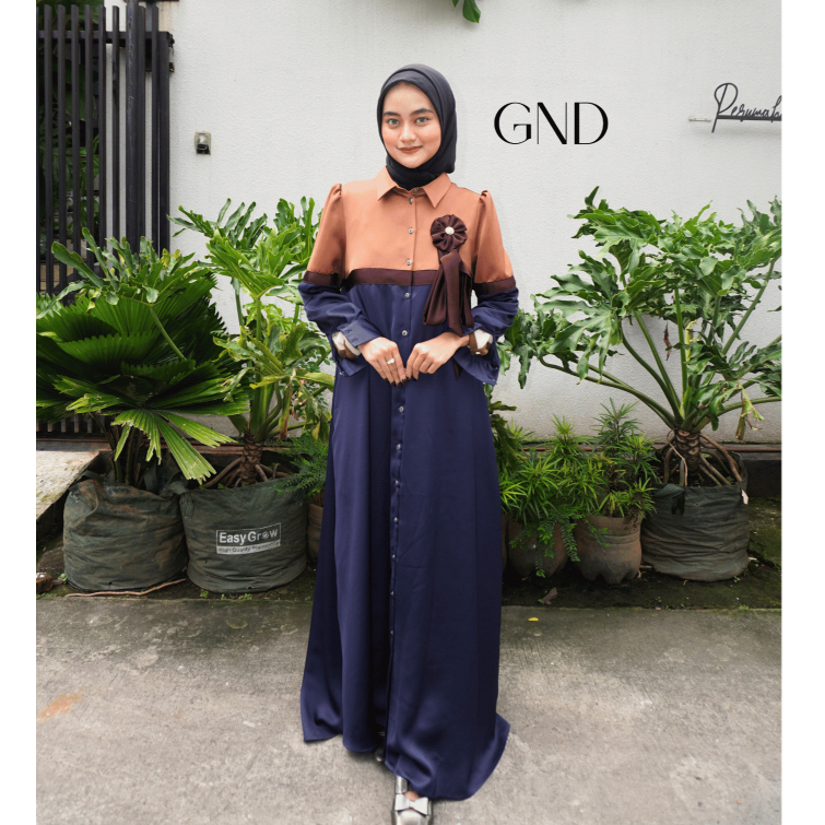 GND - DRESS NAJMI Elegan Casual Formal Dress Gamis Wanita Kombinasi Luxury Silk Jacquard Bulu Kekini