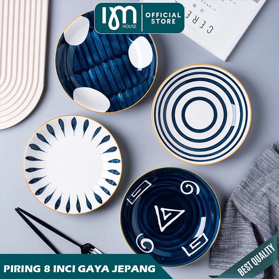 INMINDHOUSE-Piring Makan Keramik dan Piring Saji Keramik Motif Jepang yang Tahan Panas dan Microwave