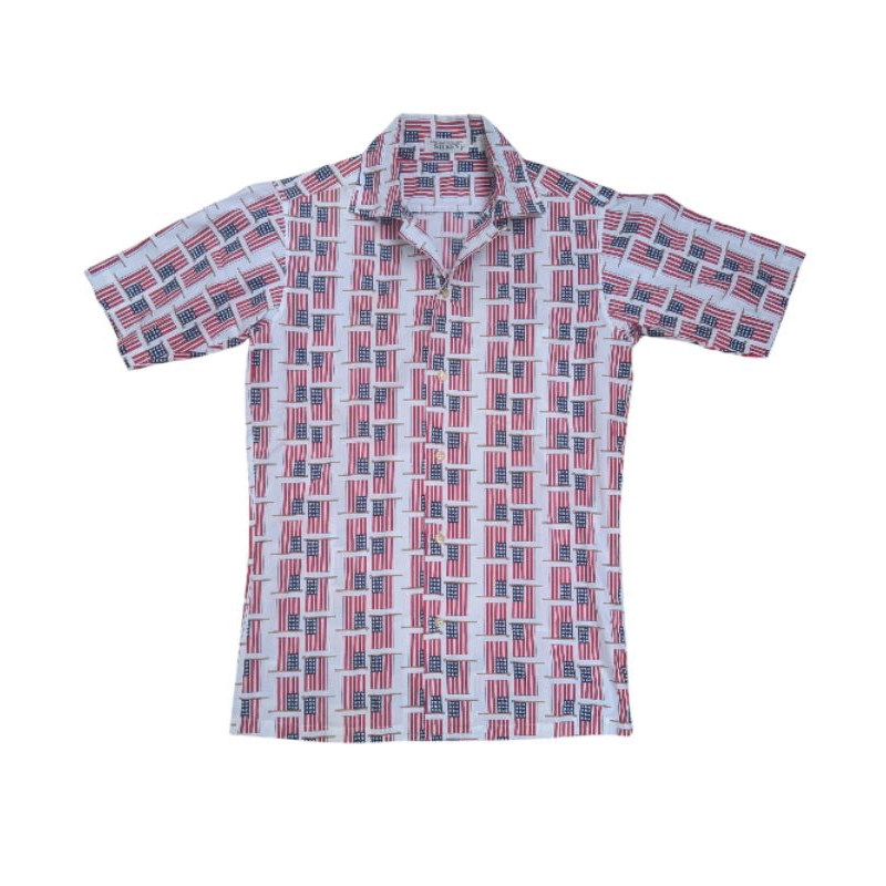 Silken american flag all over print loop collar shirt