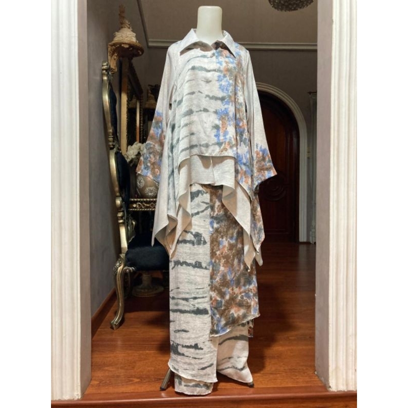 Setelan Kulot Jumputan Palembang Motif Tie Dye Abstrak Mewah