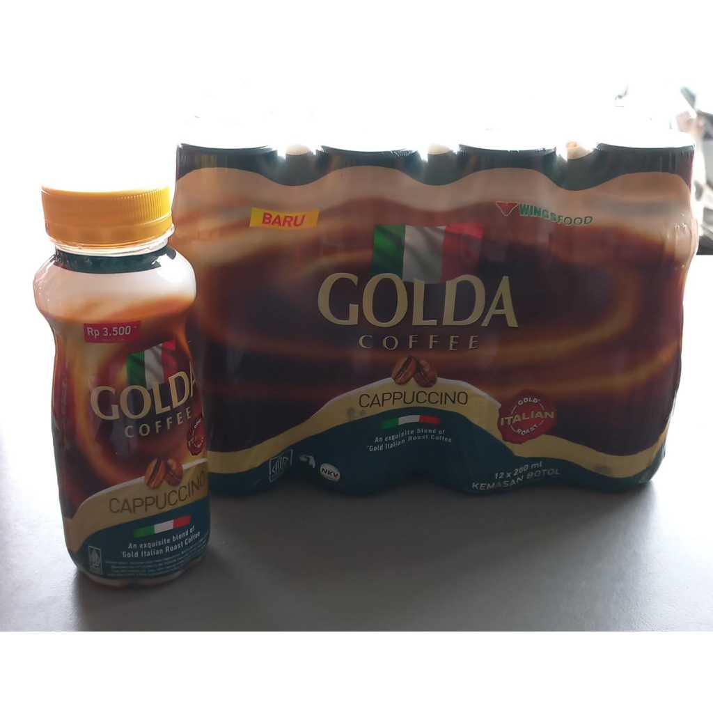 

Minuman kopi siap minum merk GOLDA kemasan botol 200 ml per krat isi 12 botol