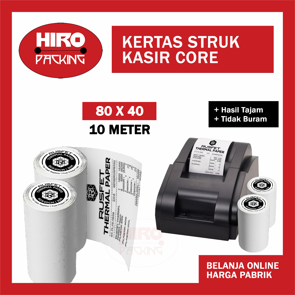 

Kertas Struk Kasir Thermal Paper Rol 80x40 , 80x50, 80x80 Core EDC Printer Mini Bluetooth