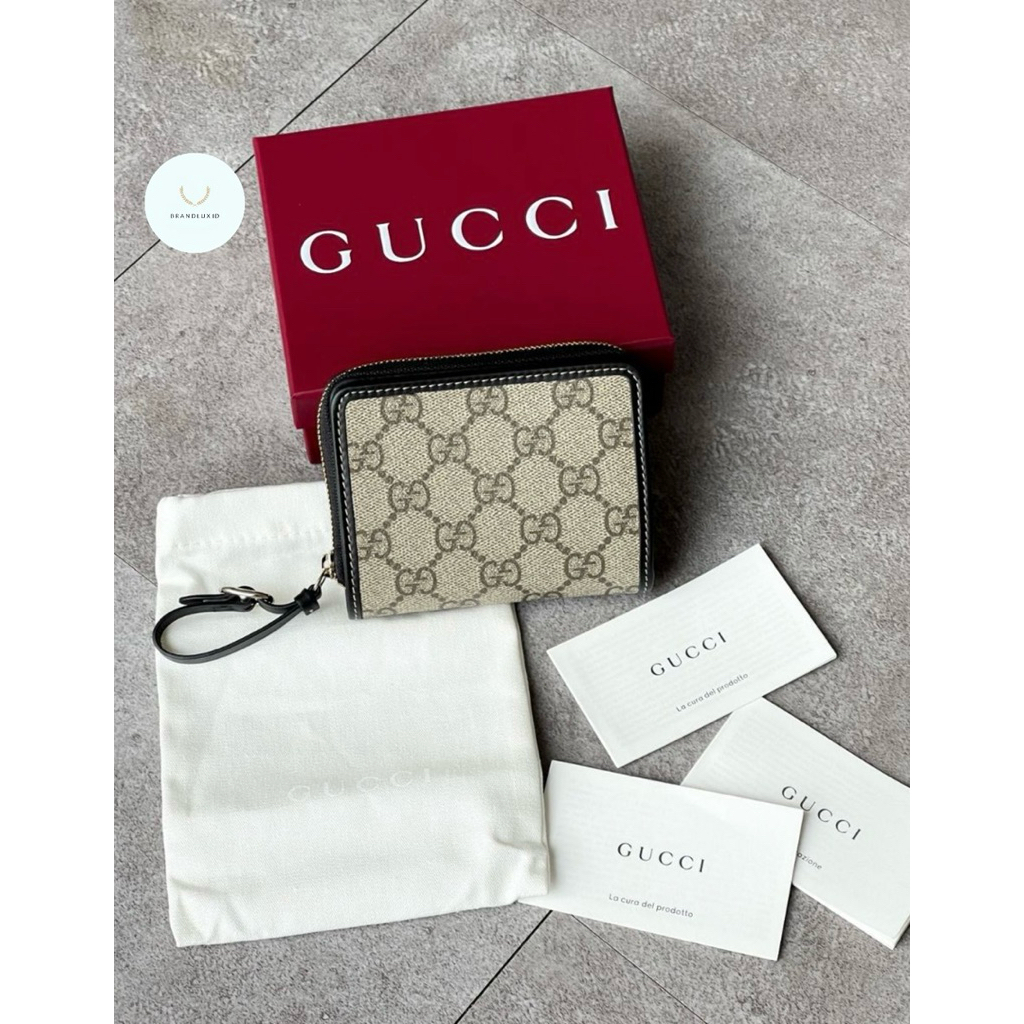 Gucci GG Emblem Zip Mini Wallet Beige