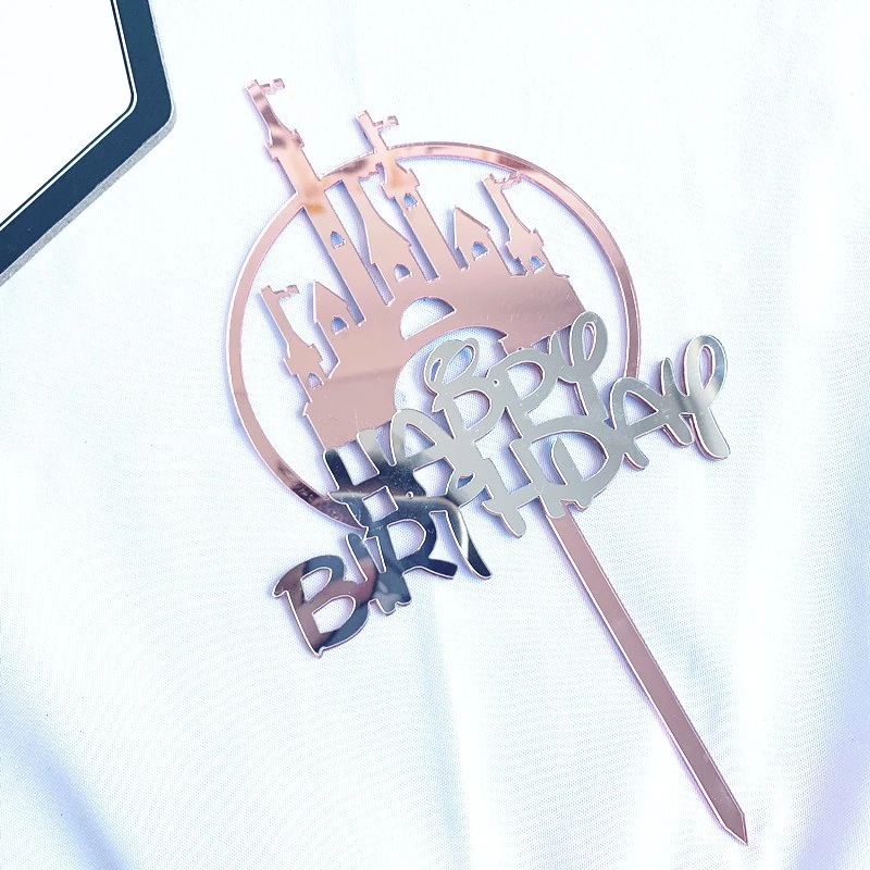 HIASCAKE Topper Cake Akrilik Castle Disney dengan Tulisan Happy Birthday 2 Lapis