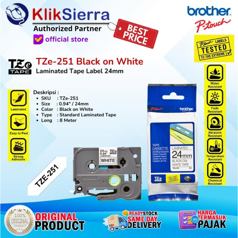 BROTHER ORIGINAL Tape 24mm TZe-151TZe-251TZe-451TZe-551TZe-651TZe-751TZe-355 Label Waterproof