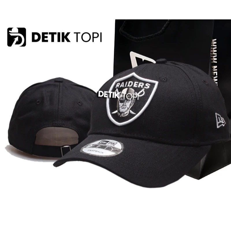 Topi Oakland Raiders NFL Black White Baseball Logo Bordir Cap