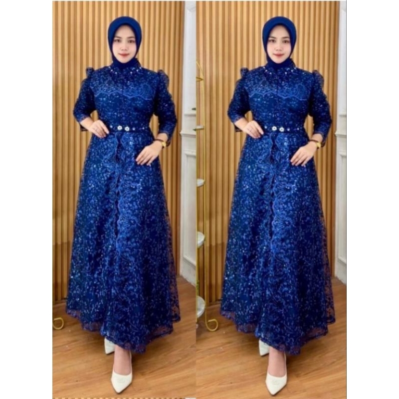 GAMIS PESTA MEWAH BROKAT PAYET PREMIUM SERAGAMAN STANDAR JUMBO CANTIK ELEGAN TERBARU BESTSELLER EMER