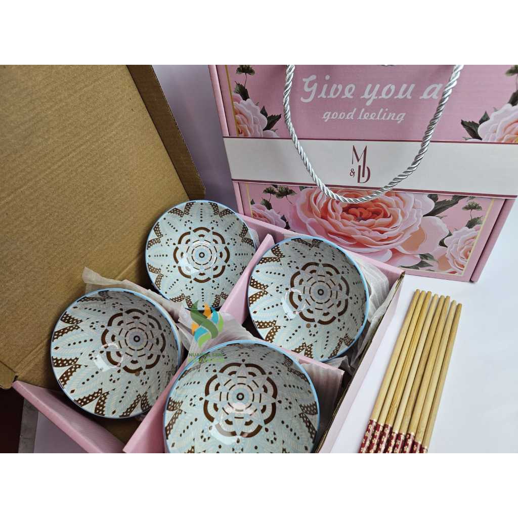 Souvenir Mangkok Rice Bowl Sakura Isi 4 Set Mangkuk Korea Hampers Kemas Box