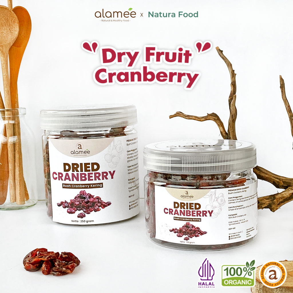 

ALAMEE Cranberry Kering Cemilan Buah Sehat Rendah Kalori Dried Cranberry Natural 100% Premium 250gr
