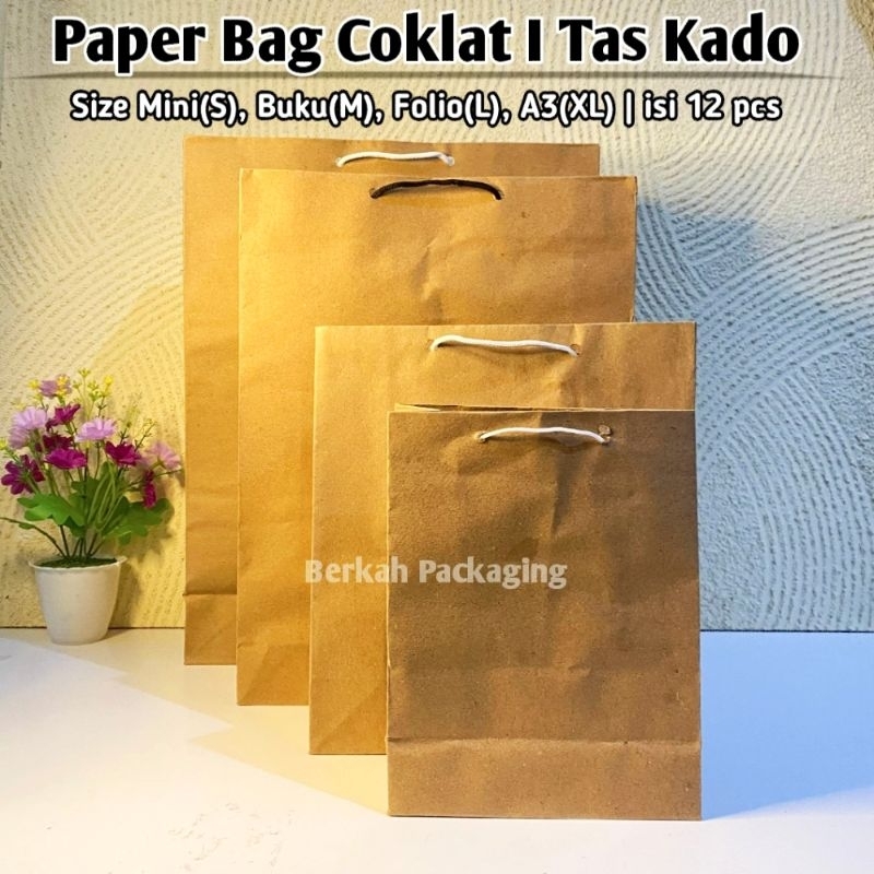 

(12pcs) Paper Bag Coklat Polos Tebal | Tas Kado | Tas Ulang Tahun
