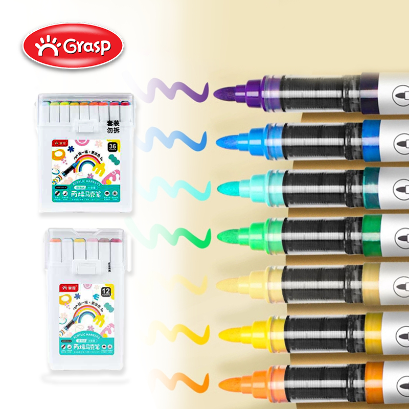 

GRASP Marker Acrylic 12/24/36/48/60 Warna Set Spidol Akrilik Warna Tinta Direct Ink Transparan Ujung Fine Tip MW005