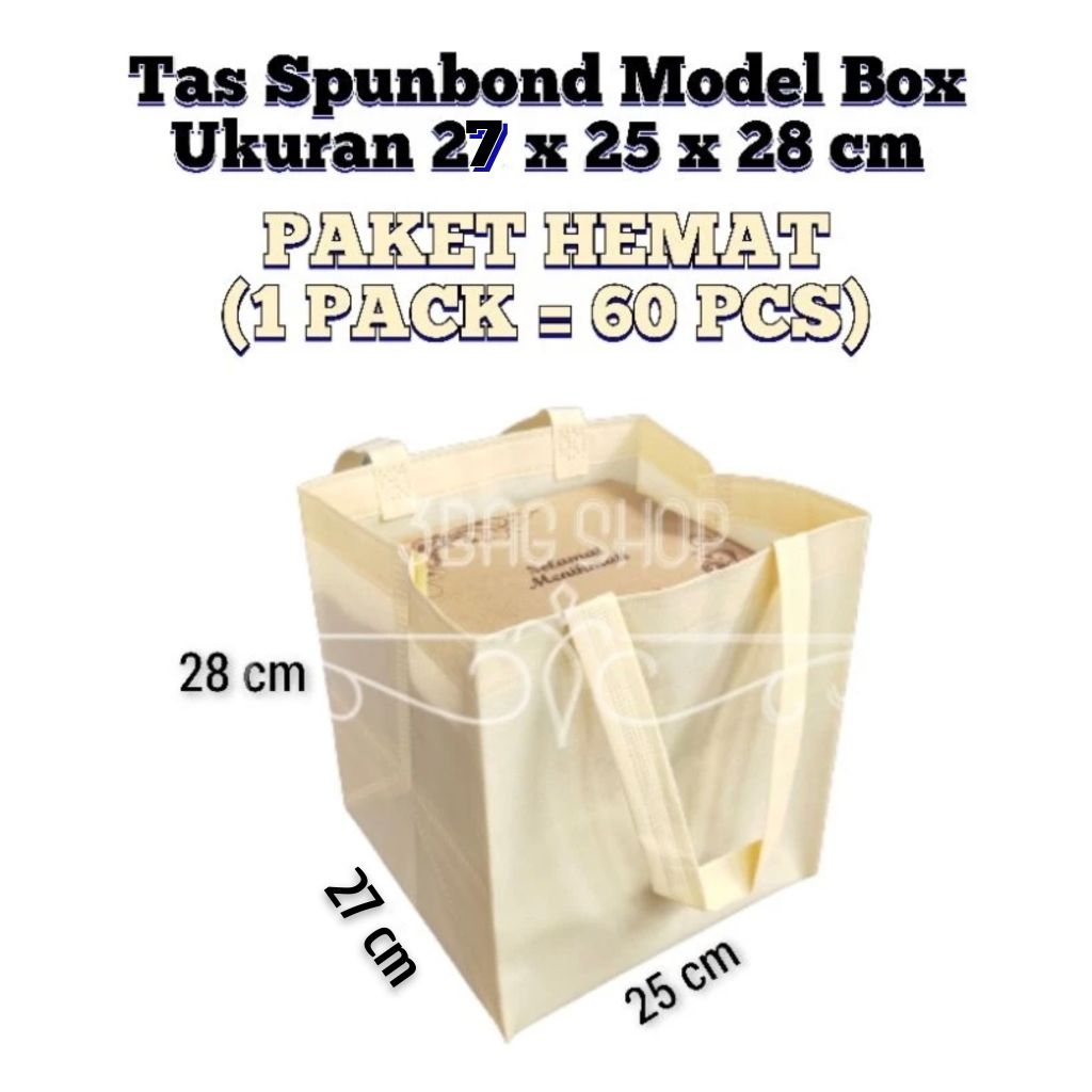 

(1 PACK = 60 PCS) Goodie Bag Tas Hajatan Spunbond 25x25 cm Tinggi 28 cm / Tas Box Nasi / Tas Hajatan / Goodie Bag / Tas Hampers / Shopping Bag / Tas Promosi