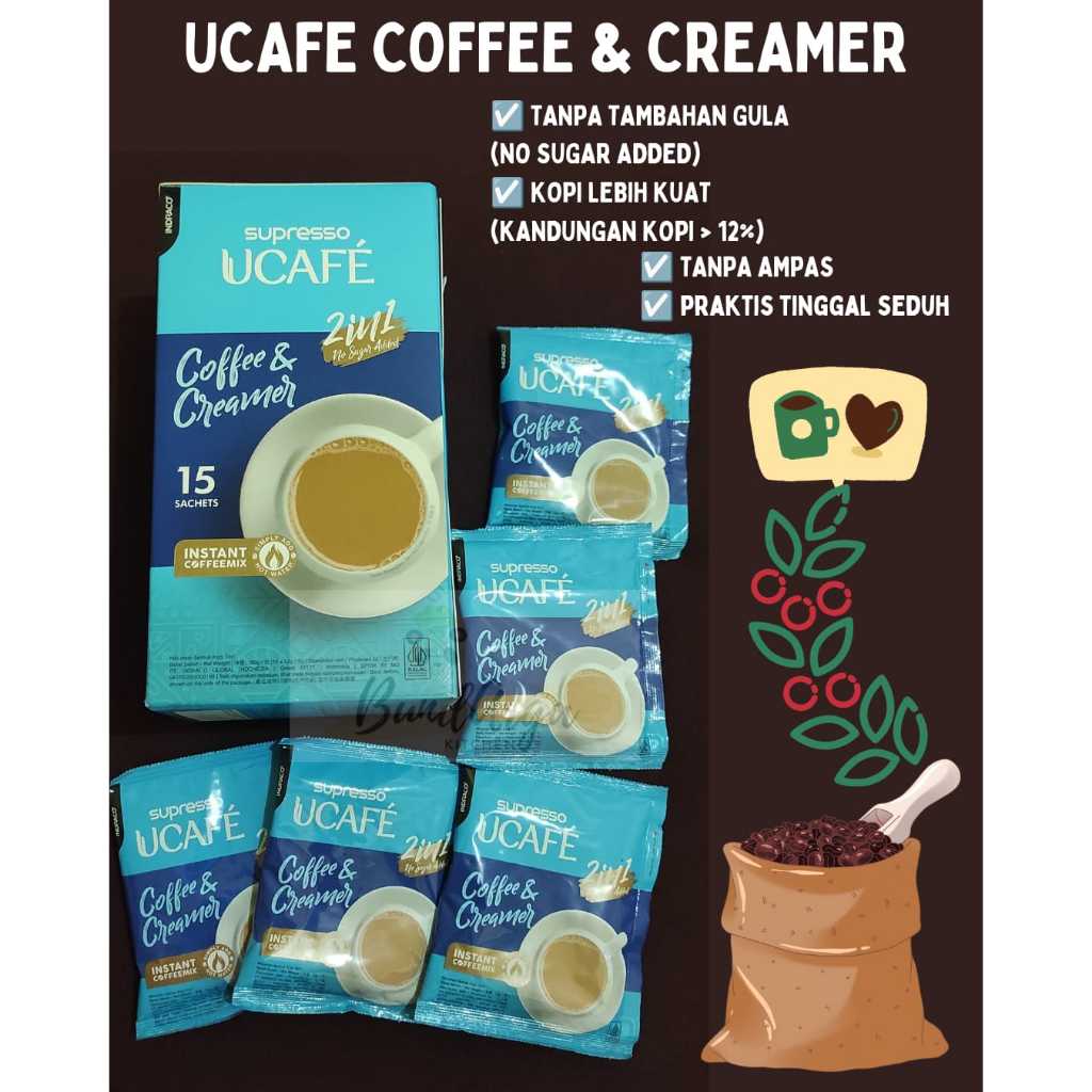 

Kopi Instant / Instant Cofeemix Supresso Ucafe Coffe & Creamer TANPA GULA / NO SUGAR ADDED (Isi 5sachet)