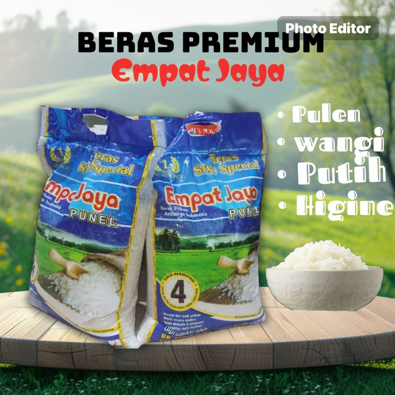 

Beras Premium Merk Empat Jaya 5 Kg