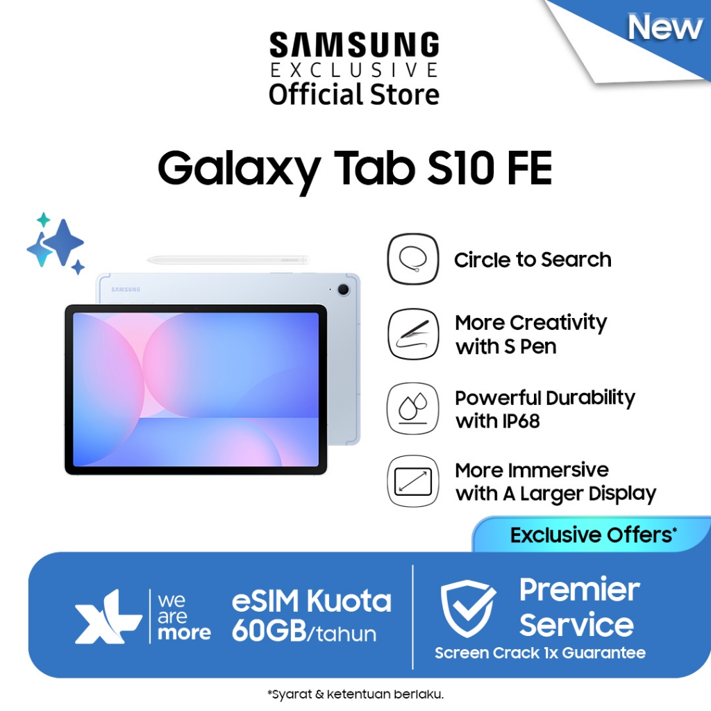 Samsung Galaxy Tab S10 FE 8/128 - Light Blue | Tablet AI | Tab AI | Galaxy AI | Layar besar | RAM be
