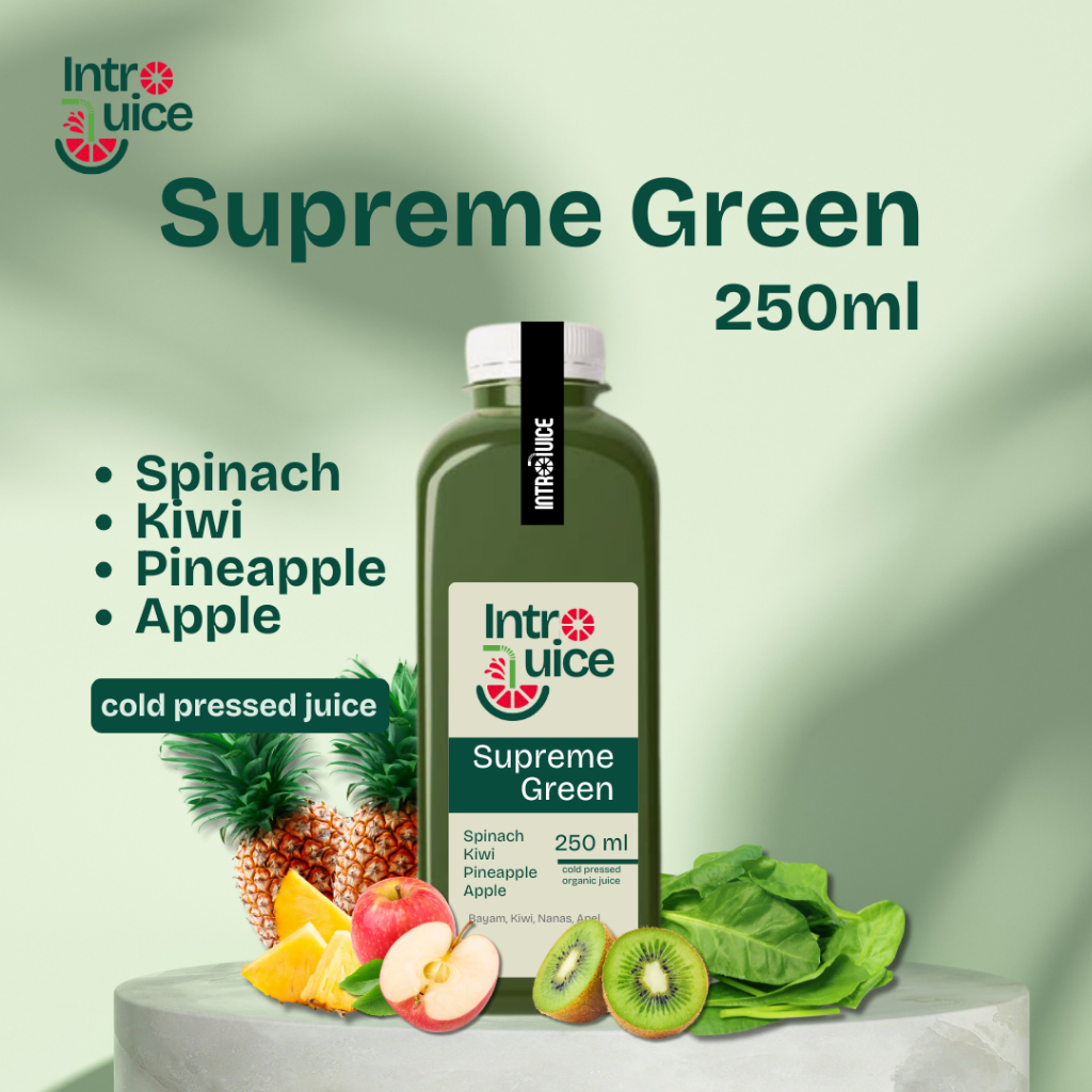 

IntroJuice - Supreme Green 250ml - Bayam Kiwi Nanas Apel Cold Pressed Juice Spinach Kiwi Pineapple Apple