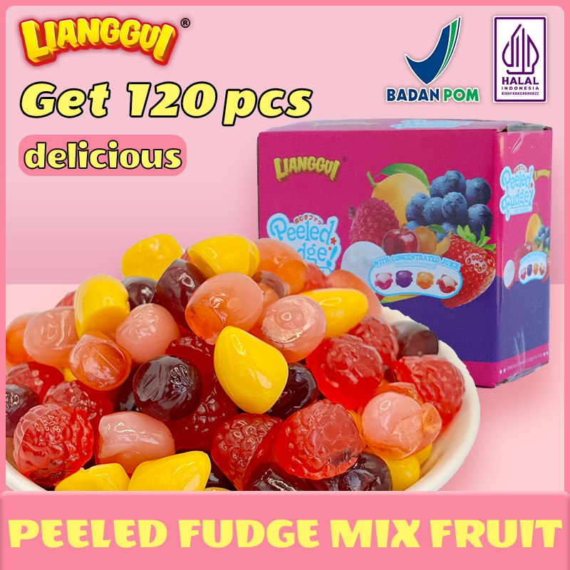 

wadistroalip 120Pcs Lianggui Permen Kupas Rasa Buah HALAL Stroberi Mangga Jeruk Kenyal Manis Snack