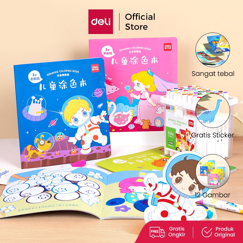 Deli Buku Mewarnai / Painting Book Gratis Sticker Kertas Tebal BE11X