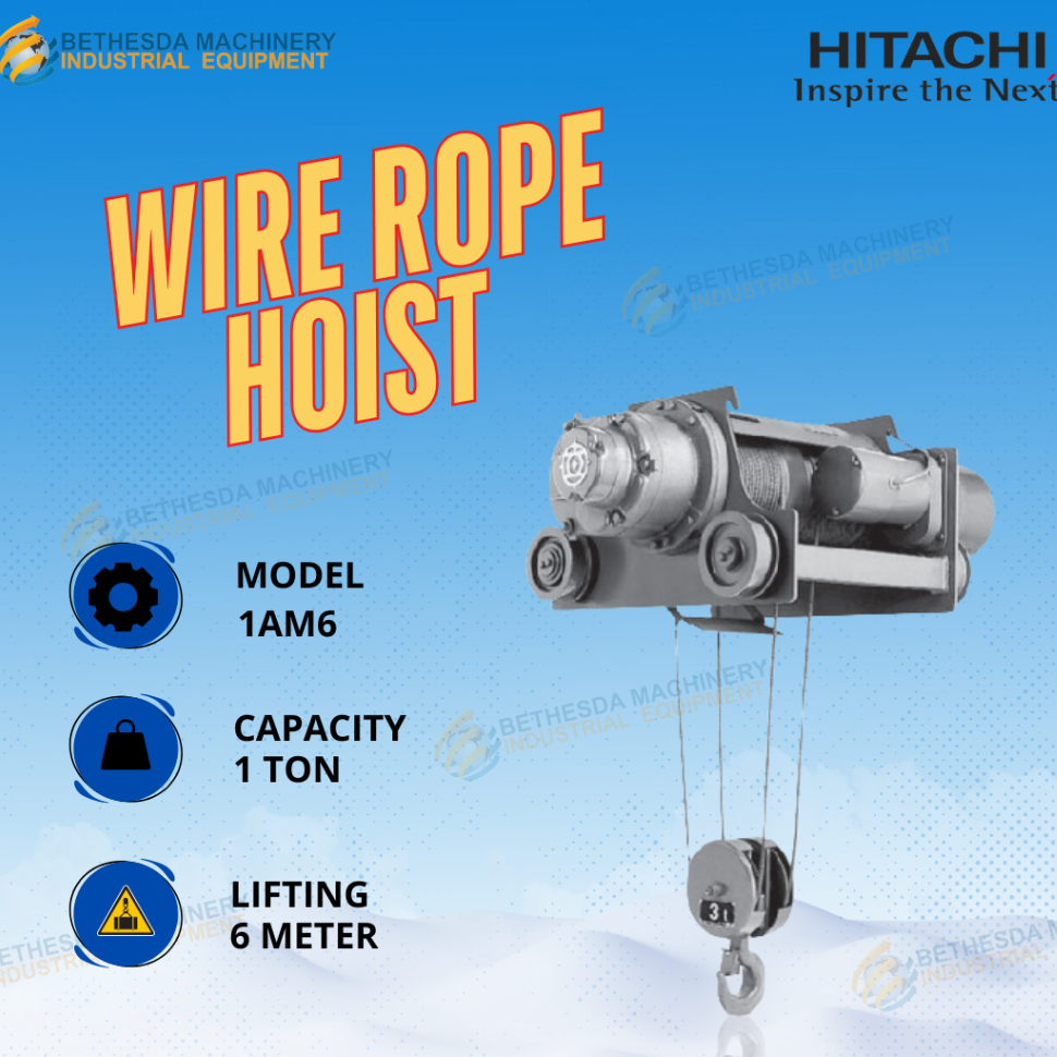 Electric Wire Rope Hoist 1 Ton x 6 meter Hitachi A Series - Tanpa Trolley