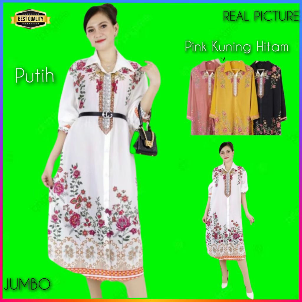 Gaun Bigsize Wanita LD 120 Calathea Midi Dress Jumbo Natal Korea Pink