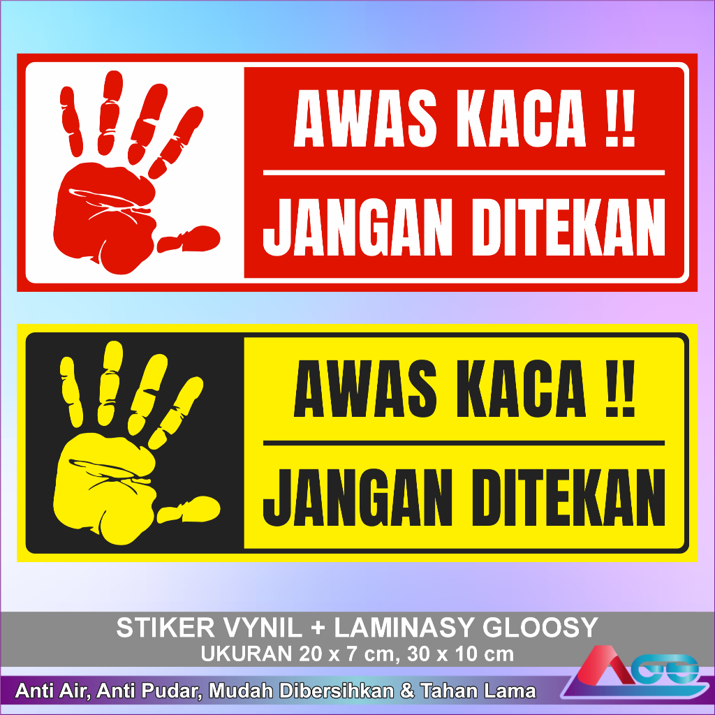 

Stiker Warning Awas Kaca Jangan Ditekan Laminasi Glossy Anti Air Sticker Sign Peringatan Besar