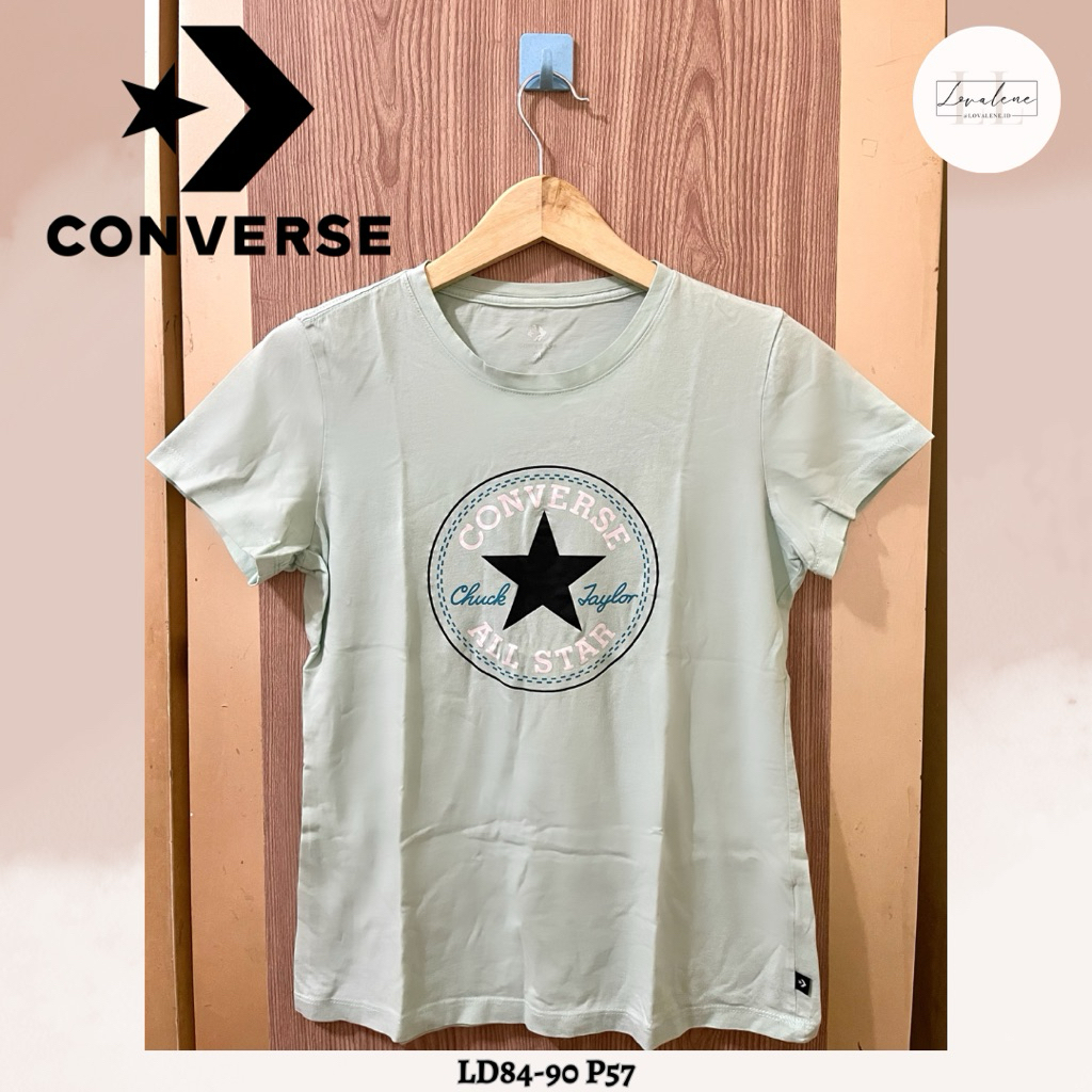 CONVERSE ORIGINAL Printed Logo Star Tee T-Shirt Mint Aqua Blue Green Tosca Top Kaos Biru Hijau Telur