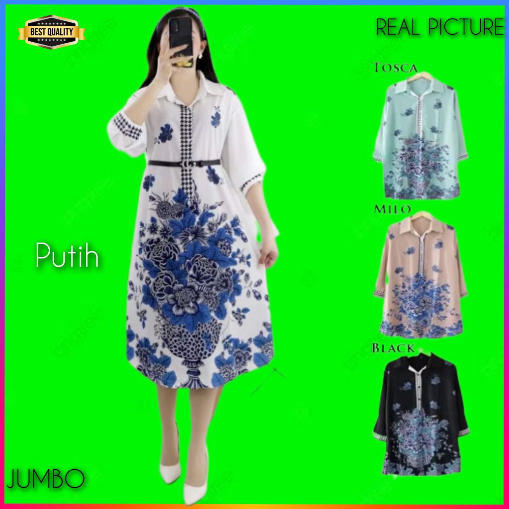 Dress Korea Wanita Ranthus Jumbo LD 120 Baju Gaun Natal Kekinian Putih