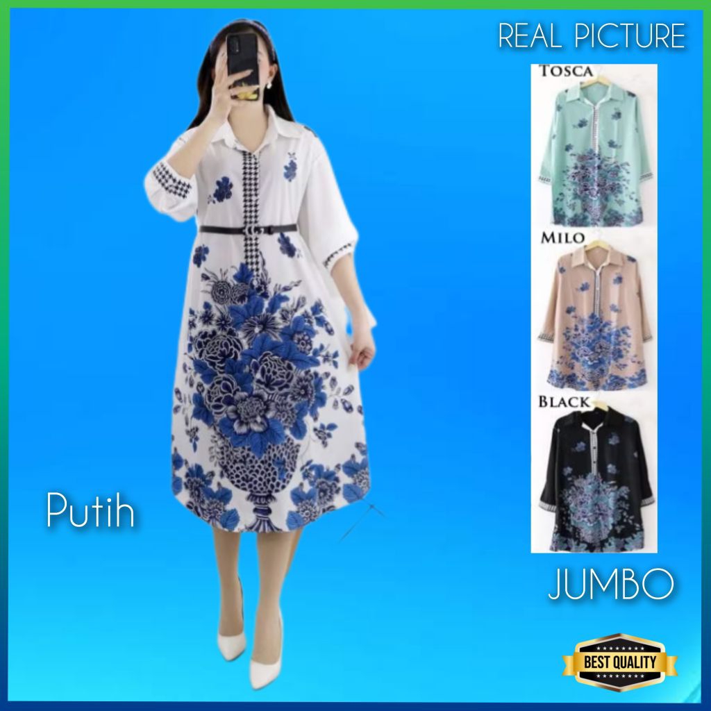 Gaun Dress Pesta Wanita Ranthus Jumbo LD 120 Dress Korea Natal Putih