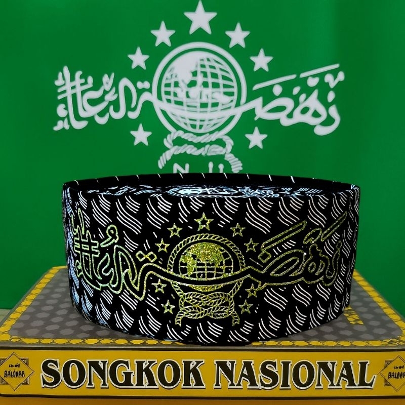 Songkok Nasional Lukis NU Motif Kaligrafi  Batik Hijau Putih anak dewasa bludru halus rapi - Peci Hi