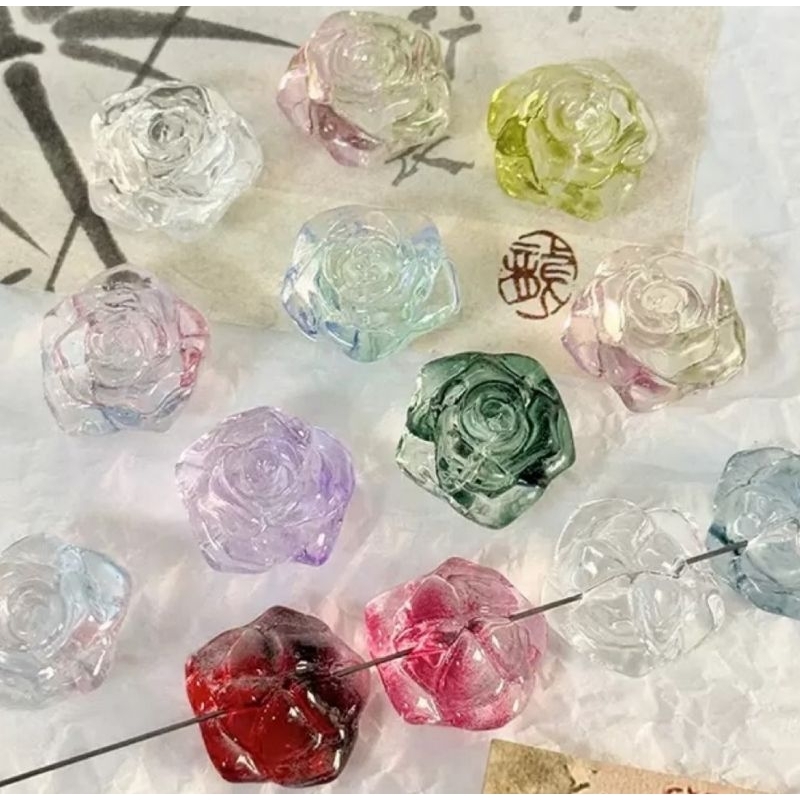 [5 Pcs] MANIK MOTE CAMELLIA FLOWER GLASS BEADS / Manik Kaca Bunga Kamelia